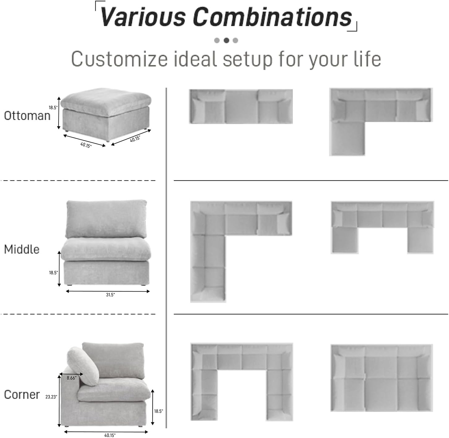Cloud Modular Sectional Sofa Couch,120.45" L Shaped Convertible Couches with Storage Ottoman for Living Room,Minimalist Deep Sofa Couches,Sofa Covers Washable&Replaceable