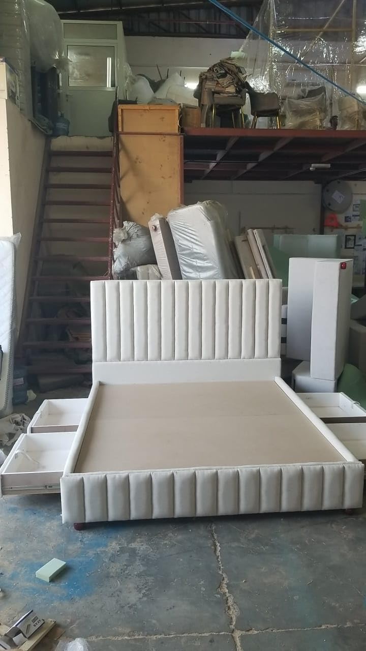 Modern Upholstered Drawer Storage Bed – Stylish Design with Built-In Side