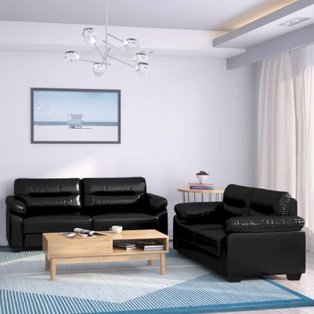 Comfynest Honbaro Leatherette Modular 3+2 Sofa Set (Black)