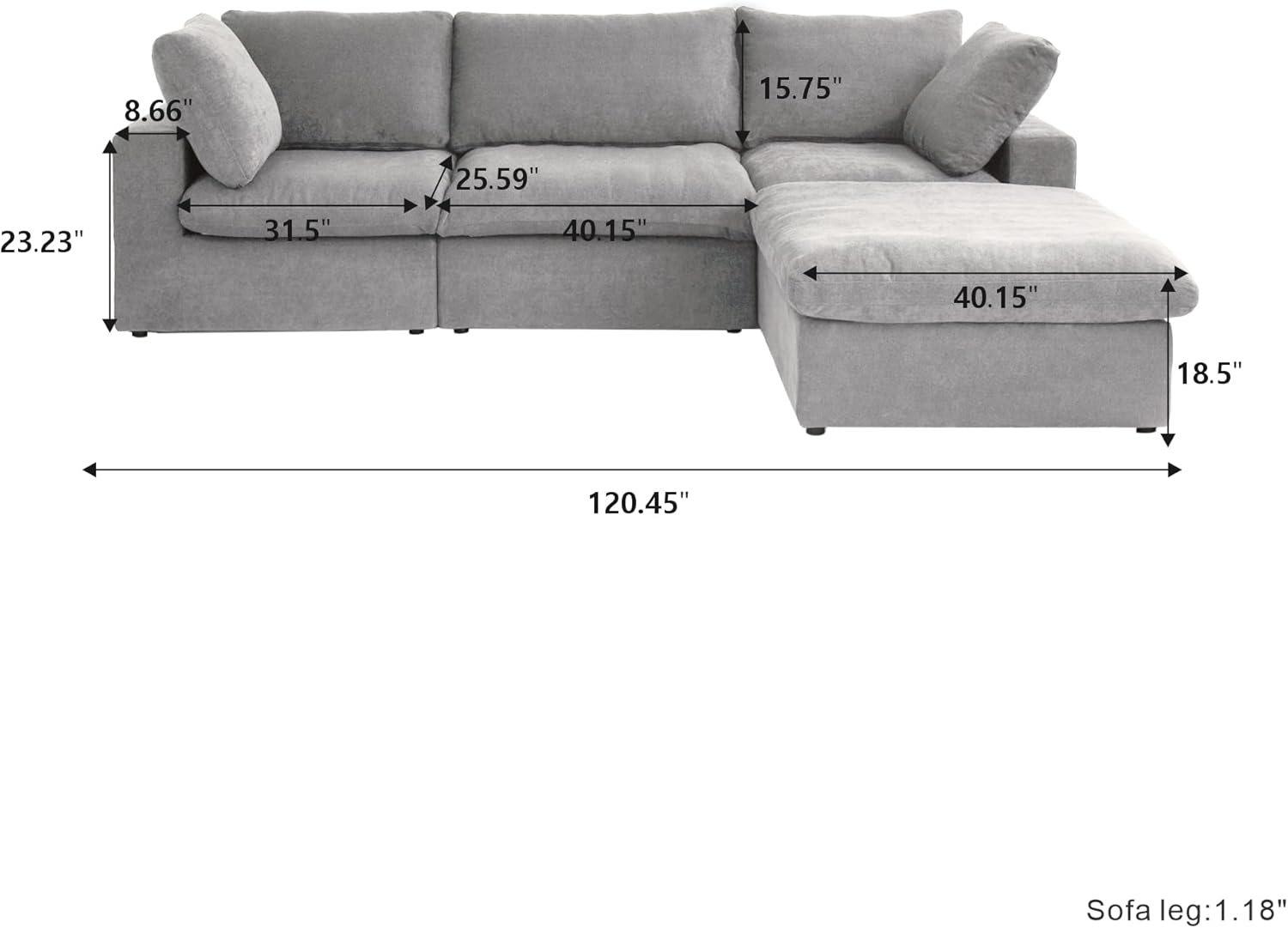 Cloud Modular Sectional Sofa Couch,120.45" L Shaped Convertible Couches with Storage Ottoman for Living Room,Minimalist Deep Sofa Couches,Sofa Covers Washable&Replaceable