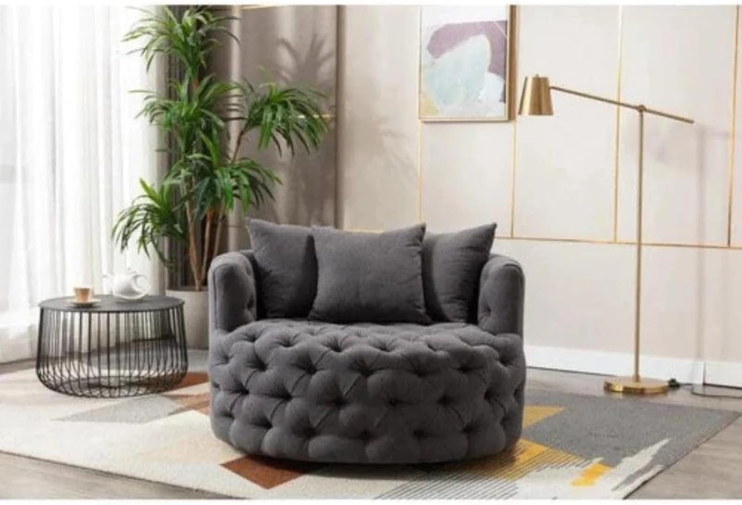 Comfynest Button Tufted Swivel Accent Chair – Modern Upholstered Lounge Chair for Living Room or Bedroom
