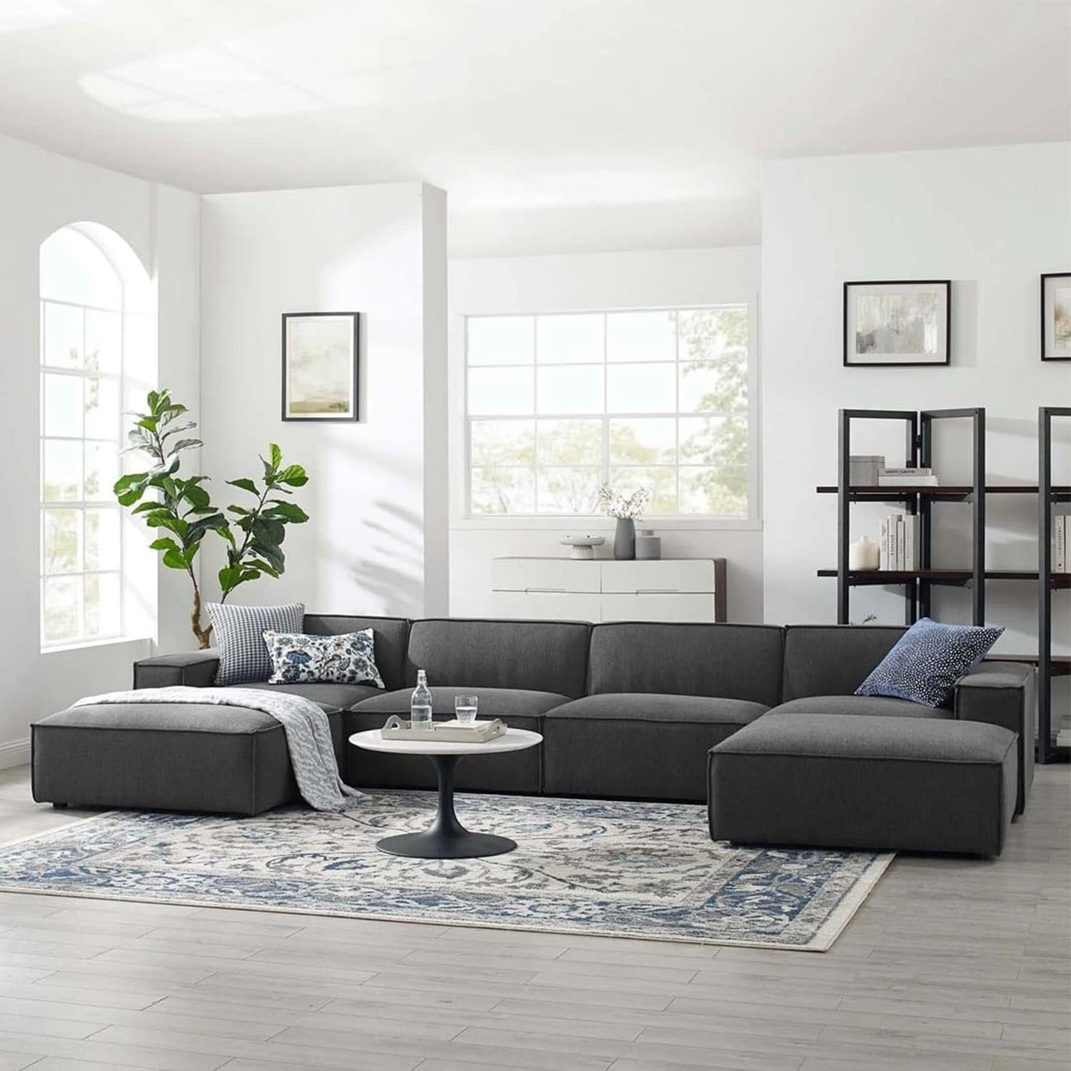 Modern 6 piece Lshaped Sectional Sofa Dark Grey 274X182X73cm