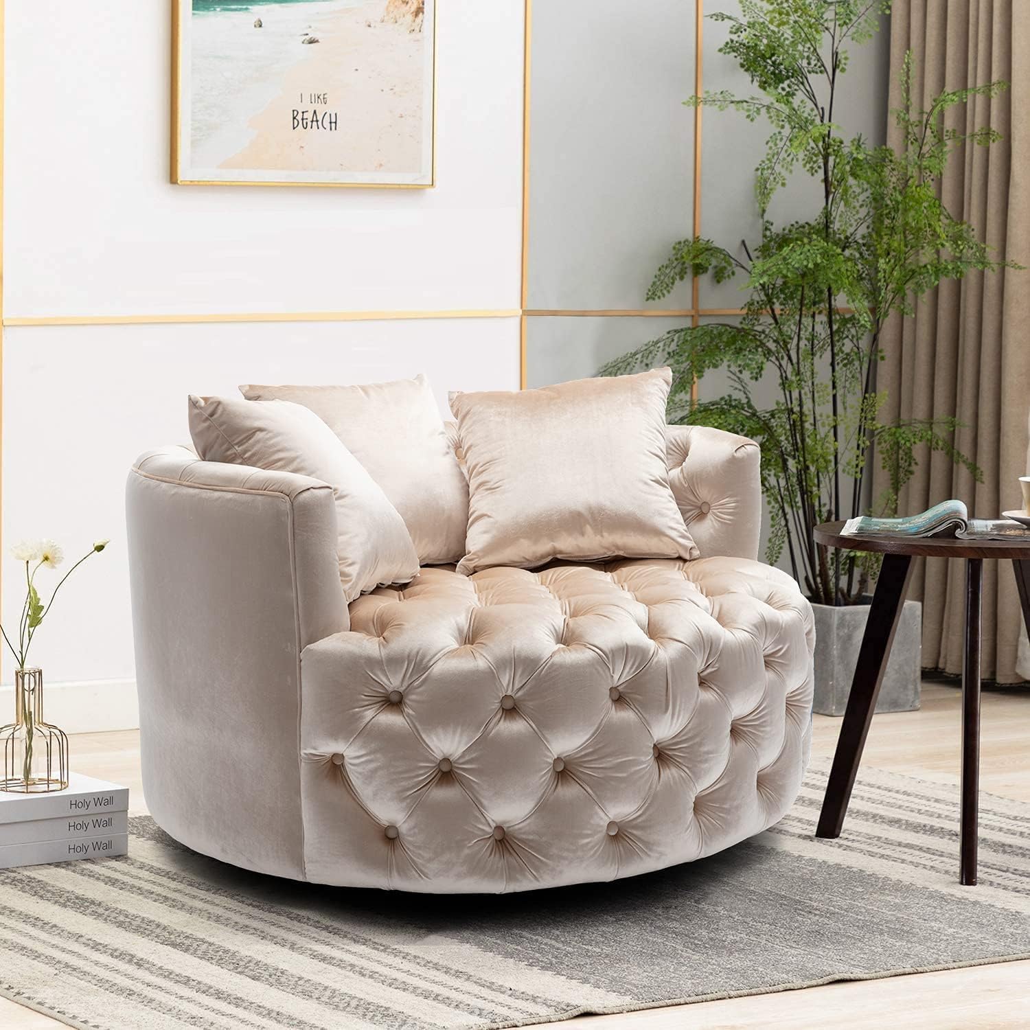 Comfynest Button Tufted Swivel Accent Chair – Modern Upholstered Lounge Chair for Living Room or Bedroom