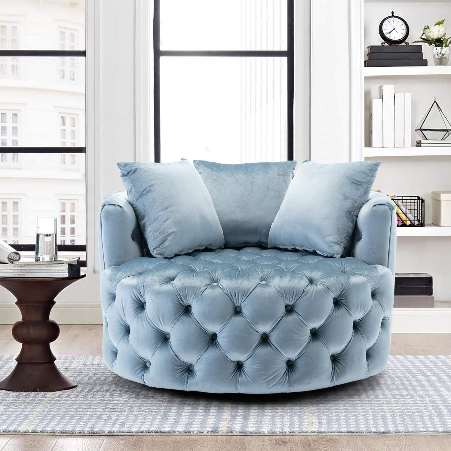 Comfynest Button Tufted Swivel Accent Chair – Modern Upholstered Lounge Chair for Living Room or Bedroom