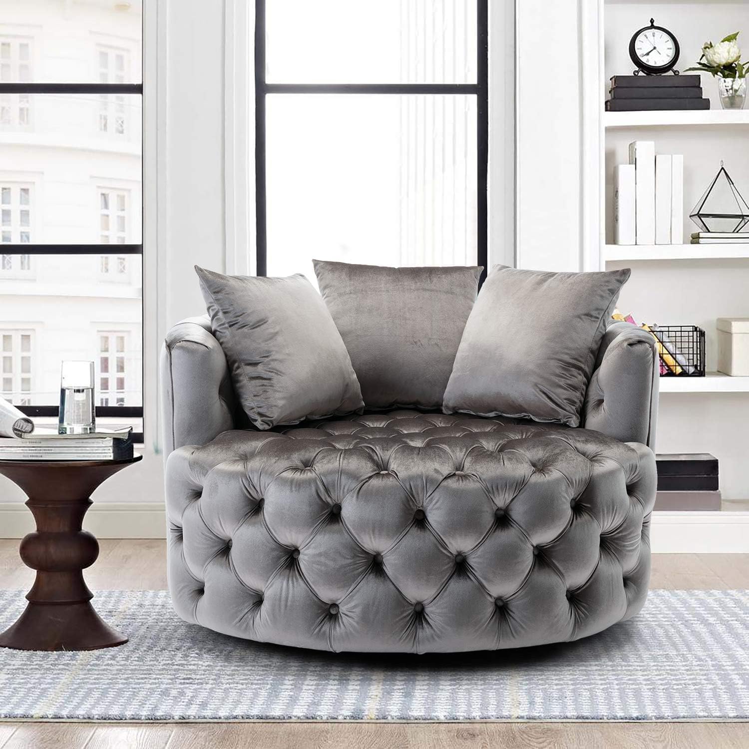 Comfynest Button Tufted Swivel Accent Chair – Modern Upholstered Lounge Chair for Living Room or Bedroom