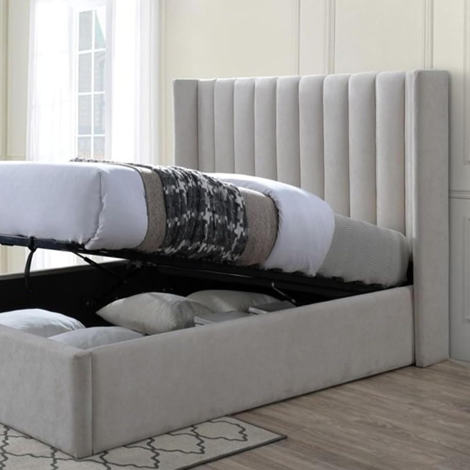 Modern Velvet Bed with Hydraulic Storage – Modern and Sturdy Design Multiple Sizes and options available