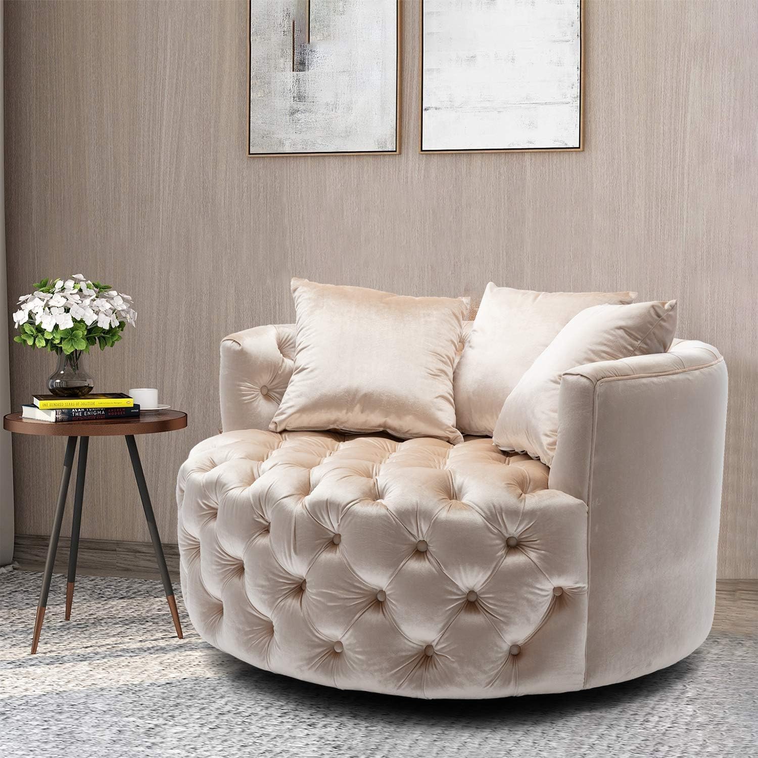 Comfynest Button Tufted Swivel Accent Chair – Modern Upholstered Lounge Chair for Living Room or Bedroom
