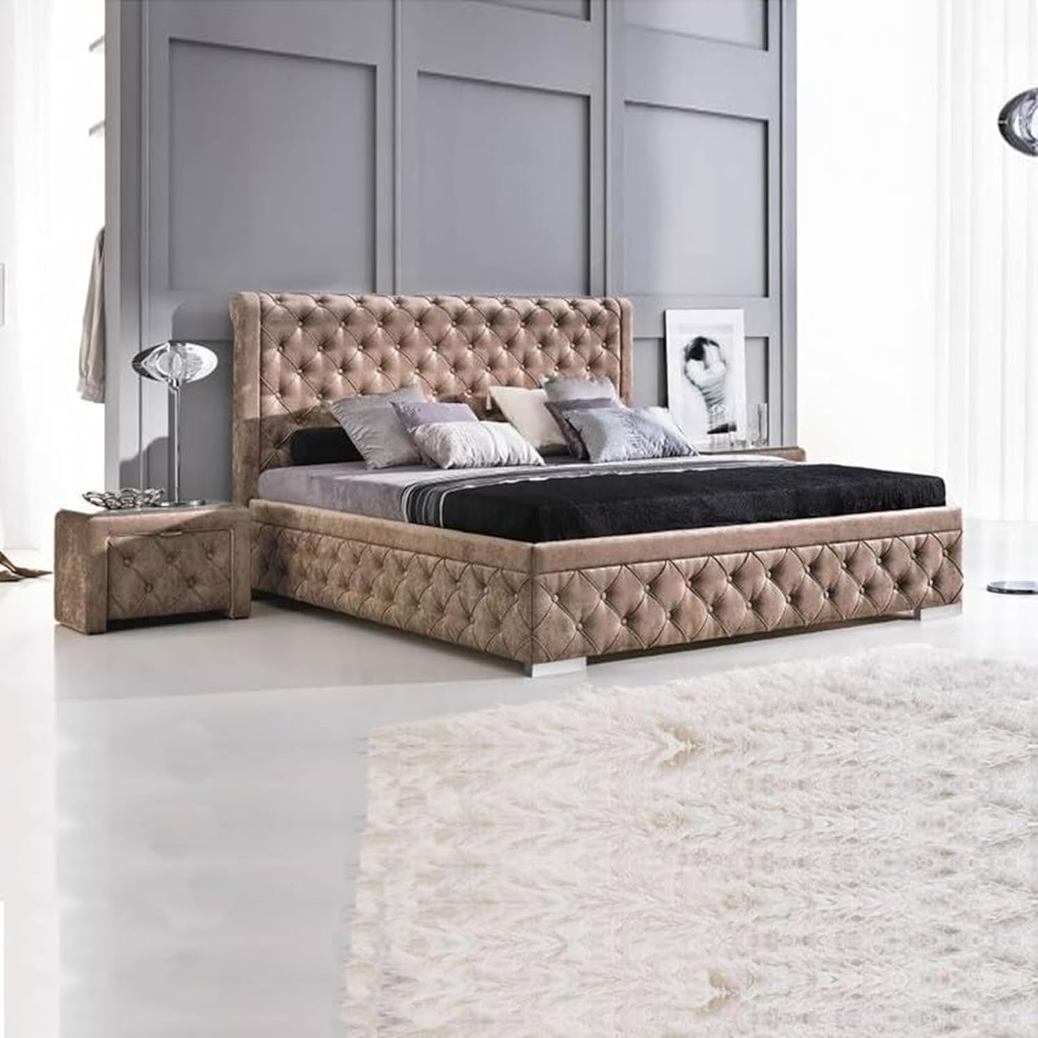 Comfynest Lucille Queen And King Performance Velvet Platform Bed Frame(No Mattress)