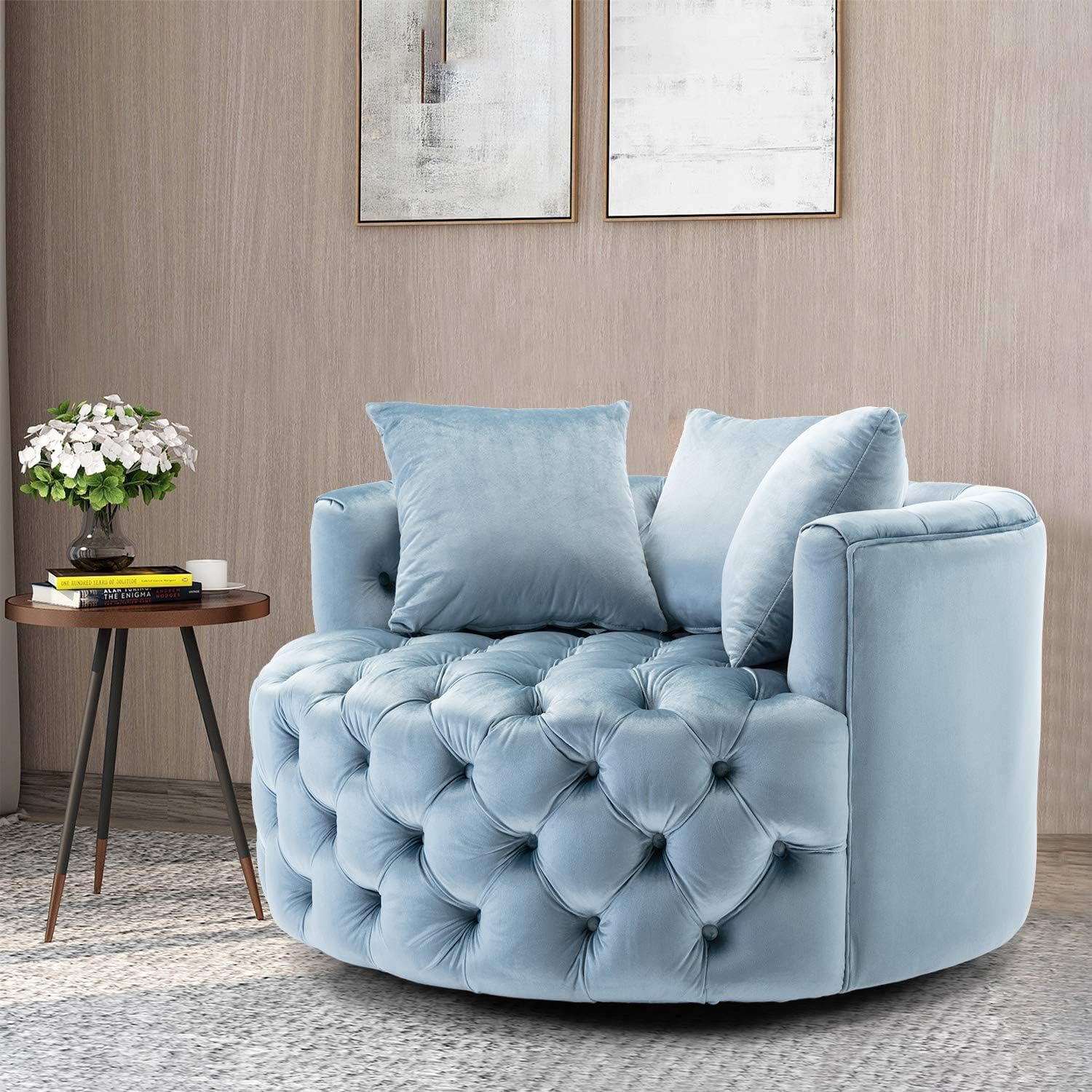 Comfynest Button Tufted Swivel Accent Chair – Modern Upholstered Lounge Chair for Living Room or Bedroom