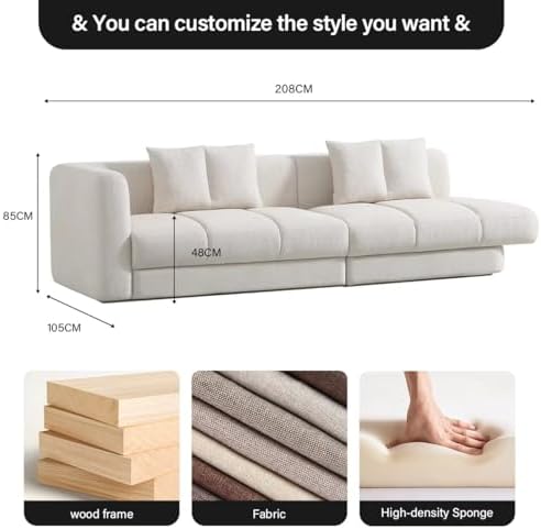 Modern L-Shape Sectional Sofa Set, Fabric Upholstered, Cream White, Minimalist Design for Home and Commercial Space