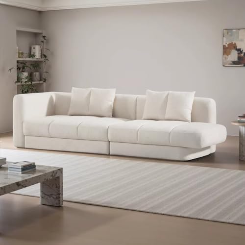 Modern L-Shape Sectional Sofa Set, Fabric Upholstered, Cream White, Minimalist Design for Home and Commercial Space
