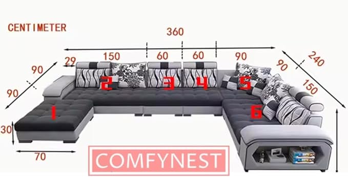 Comfynest Furniture 7-Seater Living Room Sectional Big Latex Sofa Velvet Cloth Sofas Set - Customizable Color, Modern Design (Extra Large (with Center Table))