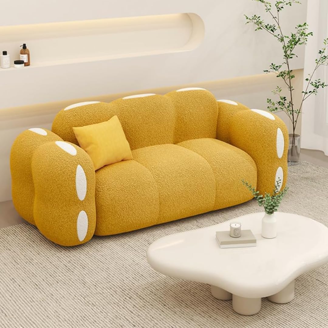 Comfynest Modern Sherpa Upholstered Sofa with Square Arms, Space-Saving, Comfortable Seating for Contemporary Interiors Off-White, Coffee, Yellow (Yellow, Extra Large (269cmx90cmx80cm))