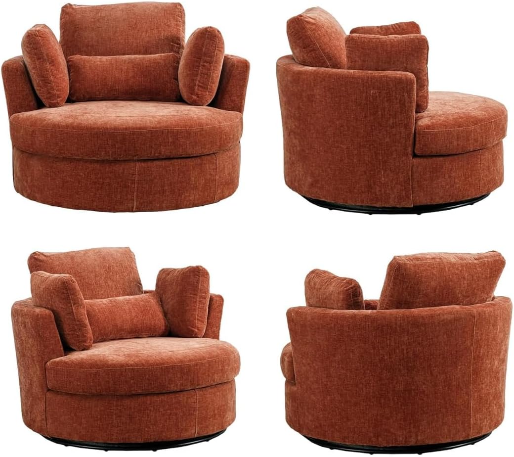 Comfynest Round Swivel Accent Sofa Modern Mosha Upholstered Sofa with 4 Pillow - 360 Swivel Lounge Cozy Sofa for Your Living Room, Bedroom, or Home (Orange)