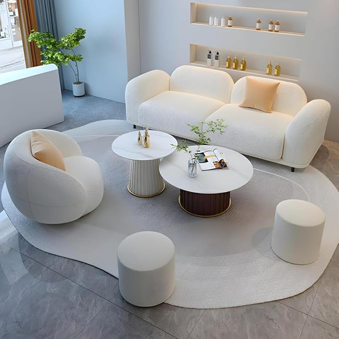 Comfynest Modern Wood Frame Sofa with Sherpa Upholstery - Space-Saving 3-Seater in White, 199.898 x 80.01 x 69.85 cm (5)