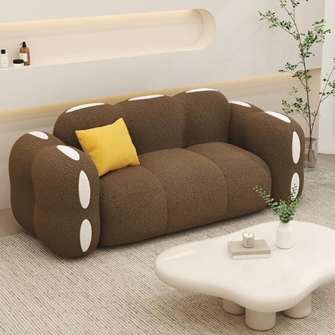 Comfynest Modern Sherpa Upholstered Sofa with Square Arms, Space-Saving, Comfortable Seating for Contemporary Interiors Off-White, Coffee, Yellow (Coffee, Medium (160cmx90cmx78cm))