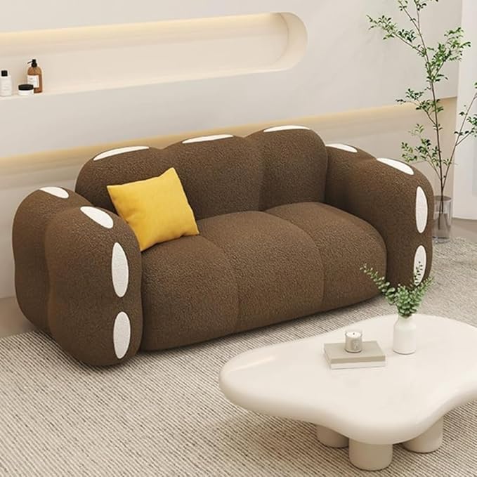 Comfynest Modern Sherpa Upholstered Sofa with Square Arms, Space-Saving, Comfortable Seating for Contemporary Interiors Off-White, Coffee, Yellow (Coffee, Large (215cmx88cmx80cm))