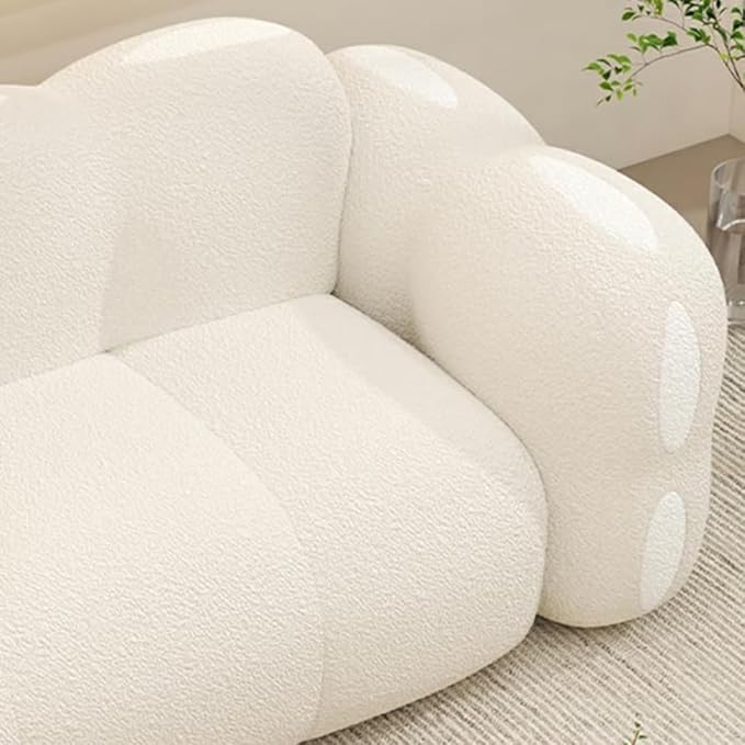 Comfynest Modern Sherpa Upholstered Sofa with Square Arms, Space-Saving, Comfortable Seating for Contemporary Interiors Off-White, Coffee, Yellow (Off-White, Large (215cmx88cmx80cm))