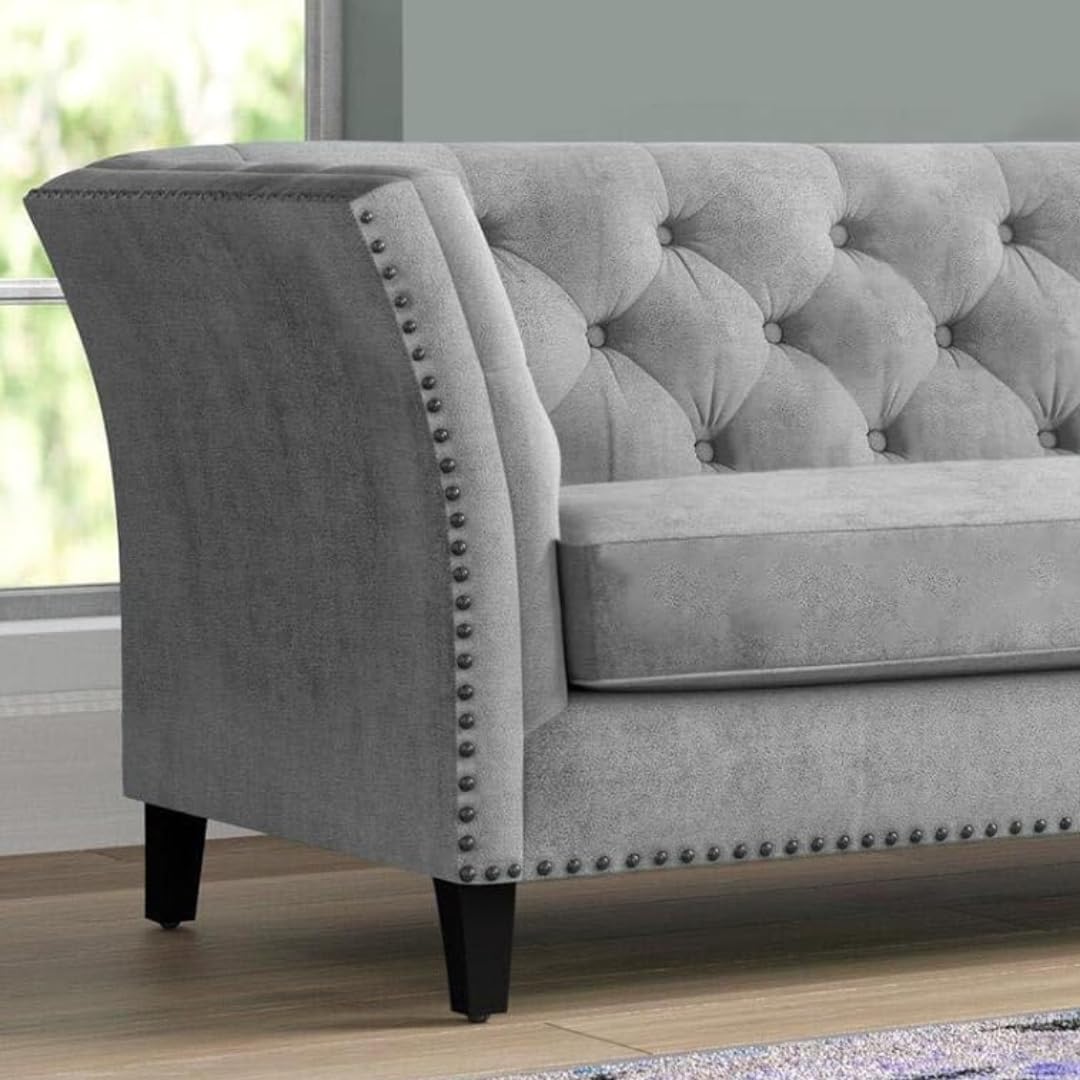 Comfynest Ansil Regal 2-Seater Sofa – 210x85x85 cm, Grey, Space-Saving, Solid Wood Frame, Minimalist Design for Living Rooms
