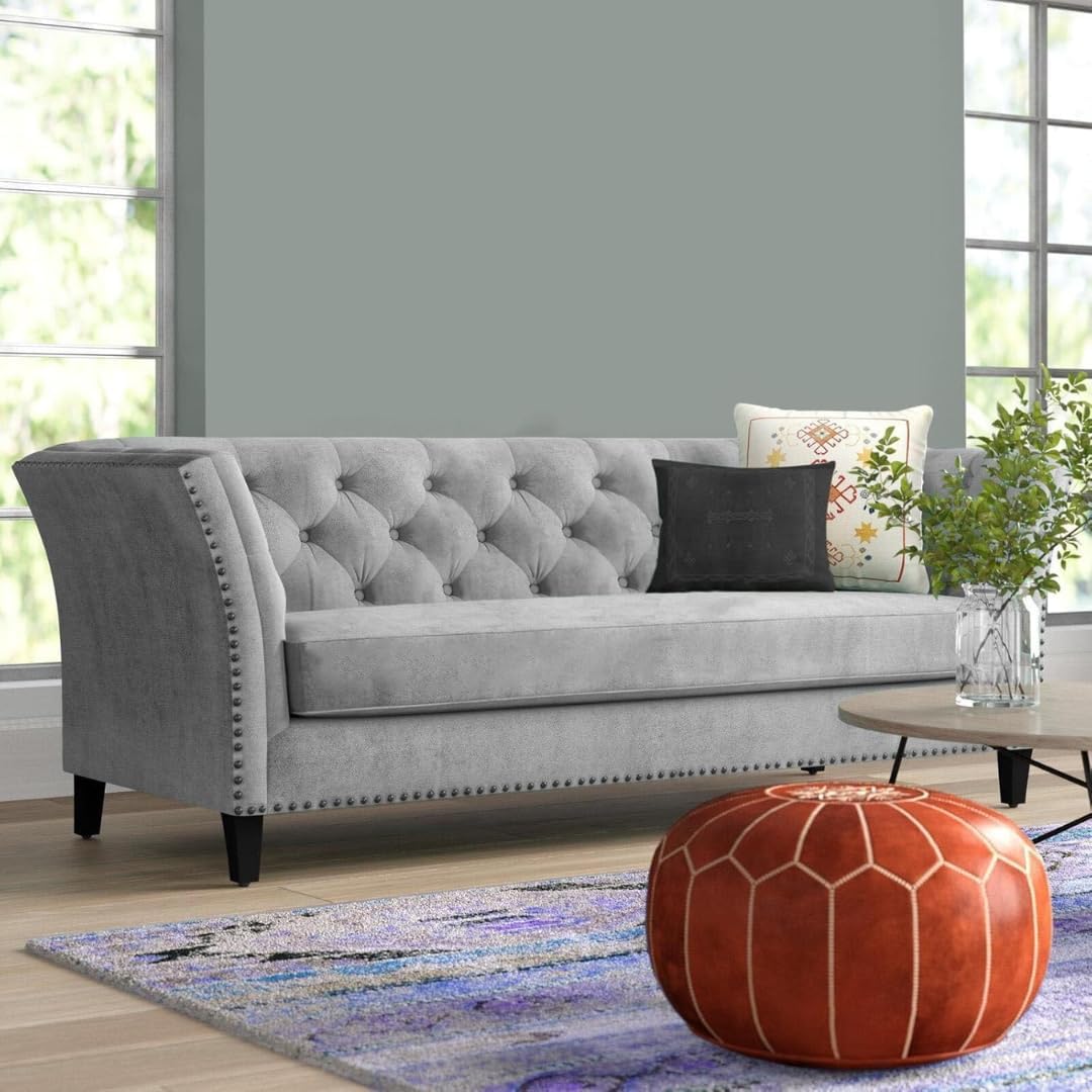 Comfynest Ansil Regal 2-Seater Sofa – 210x85x85 cm, Grey, Space-Saving, Solid Wood Frame, Minimalist Design for Living Rooms