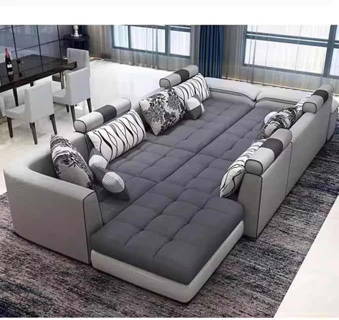 Comfynest Furniture 7-Seater Living Room Sectional Big Latex Sofa Velvet Cloth Sofas Set - Customizable Color, Modern Design (Extra Large (with Center Table))