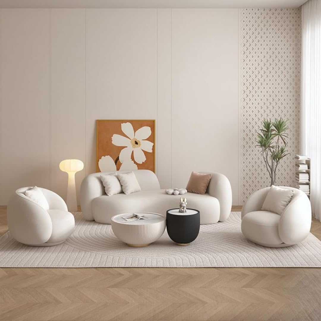 Comfynest Modern Velvet Sofa – Premium Wood Frame, Neutral Beige Tone, Off-White, 90.17 x 74.93 x 69.85 cm, Modern Living Room Sofa Set