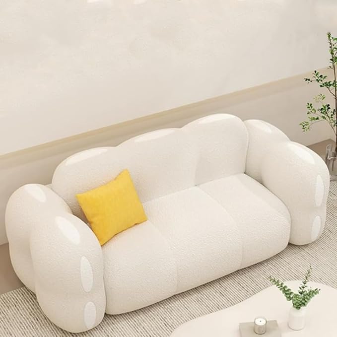 Comfynest Modern Sherpa Upholstered Sofa with Square Arms, Space-Saving, Comfortable Seating for Contemporary Interiors Off-White, Coffee, Yellow (Off-White, Medium (160cmx90cmx78cm))