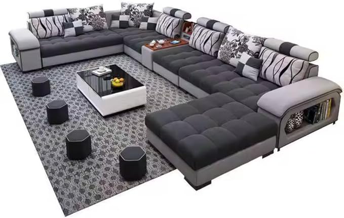 Comfynest Furniture 7-Seater Living Room Sectional Big Latex Sofa Velvet Cloth Sofas Set - Customizable Color, Modern Design (Extra Large (with Center Table))