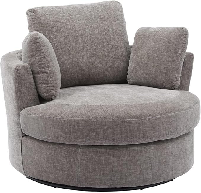 Comfynest Round Swivel Accent Sofa Modern Mosha Upholstered Sofa with 4 Pillow - 360 Swivel Lounge Cozy Sofa for Your Living Room, Bedroom, or Home (Grey)
