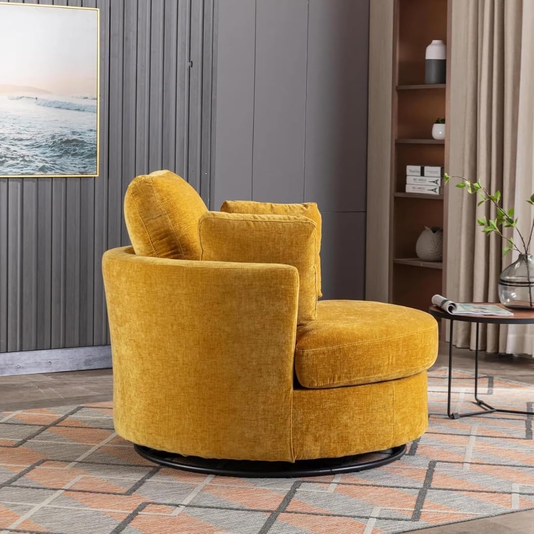 Comfynest Round Swivel Accent Sofa Modern Mosha Upholstered Sofa with 4 Pillow - 360 Swivel Lounge Cozy Sofa for Your Living Room, Bedroom, or Home (Mustard)