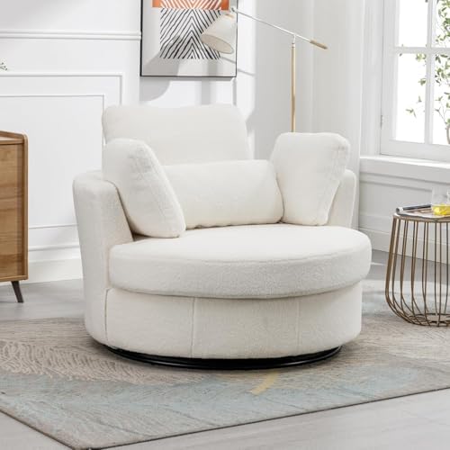 Comfynest Mosha Swivel Accent Sofa – 360° Upholstered Lounge with 4 Pillows