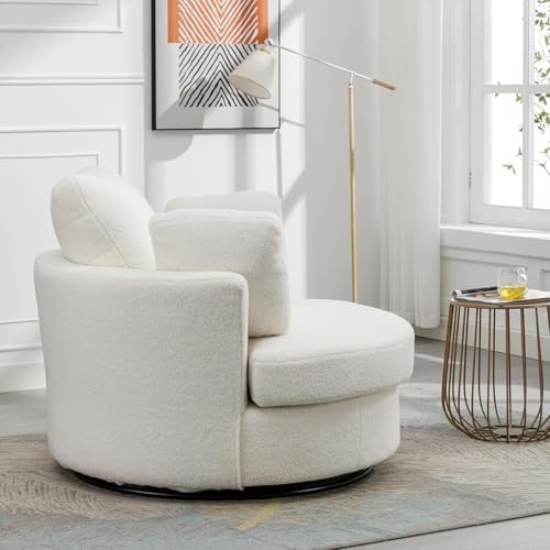 Comfynest Mosha Swivel Accent Sofa – 360° Upholstered Lounge with 4 Pillows