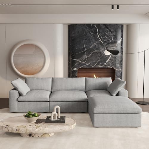 WJShome Cloud Modular Sectional Sofa Couch,120.45" L Shaped Convertible Couches with Storage Ottoman for Living Room,Minimalist Deep Sofa Couches,Sofa Covers Washable&Replaceable(Grey)