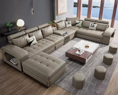 Modern 7-Seater U-Shaped Sectional Sofa Set with Storage & 4 Ottomans – Spacious Living Room or Hall Furniture (Beige) Buy Online at Best Price in UAE - Amazon.ae