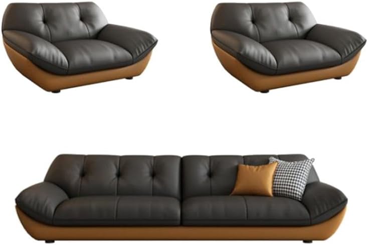 Modern Tufted Back Sofa Set, Black Faux Leather, 90 cm Width, Living Room Furniture with Ottoman Multiple Options Available