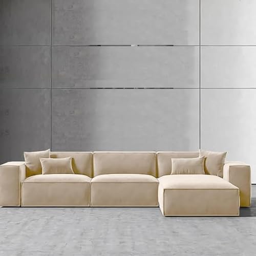 Comfynest L-Shape Velvet Sectional Sofa Luxury 320 x 180 x 62 cm, Modern Design, Indoor Use, Modular (Beige, Left Bed)