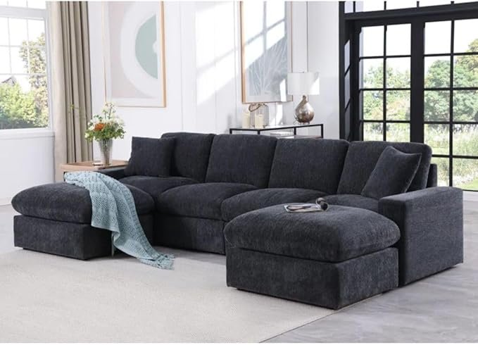 Comfynest Modular Sectional Sofa Set with 2 Ottomans – 6-Piece U-Shaped Living Room Sofa in Chenille Upholstery (Gray Chenille)
