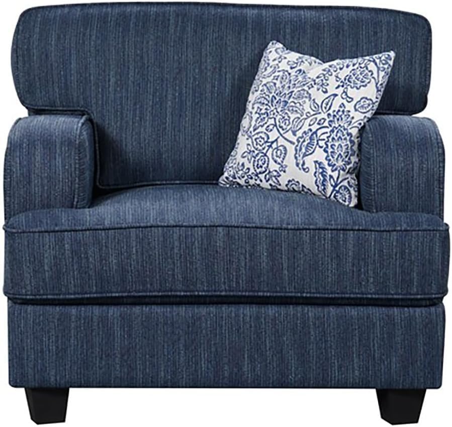 Modern Single Seater Sofa, Blue Fabric Armchair, 90 x 100 x 94 cm, Wooden Frame