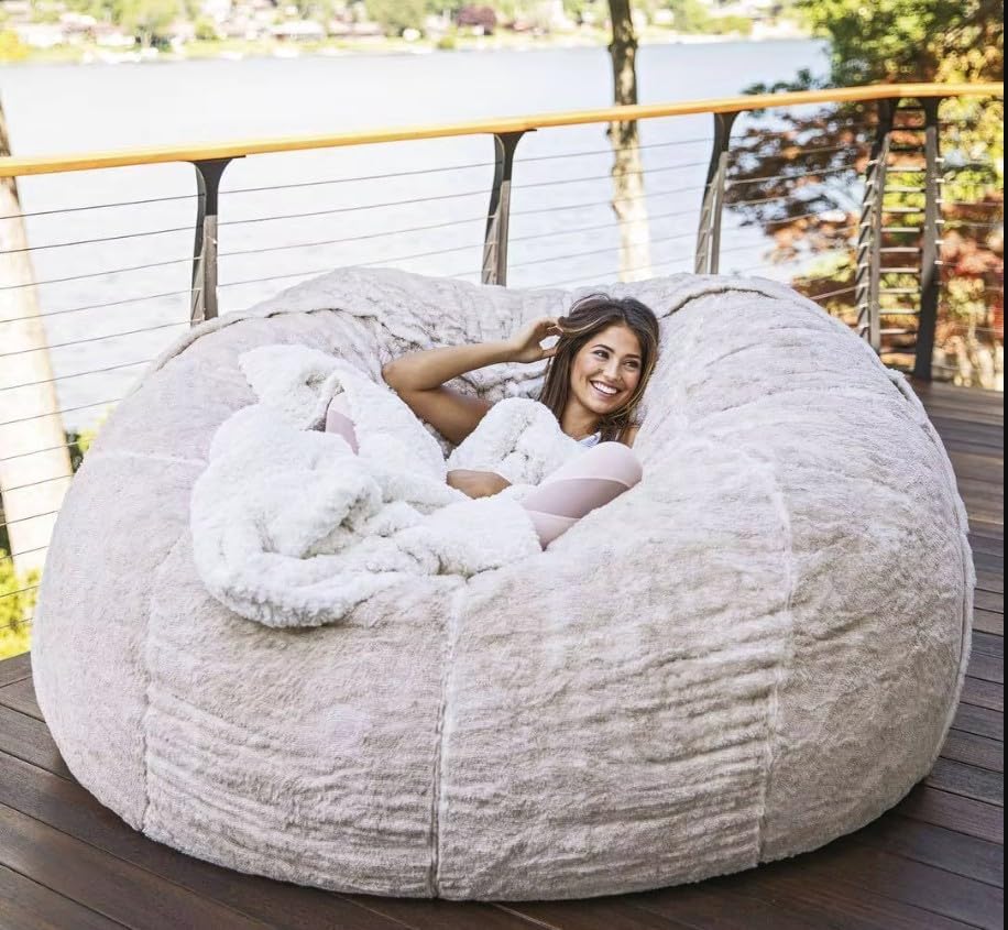 Comfynest Giant Bean Bag Chair, Modern Faux Fur Living Room Furniture, Removable Cover