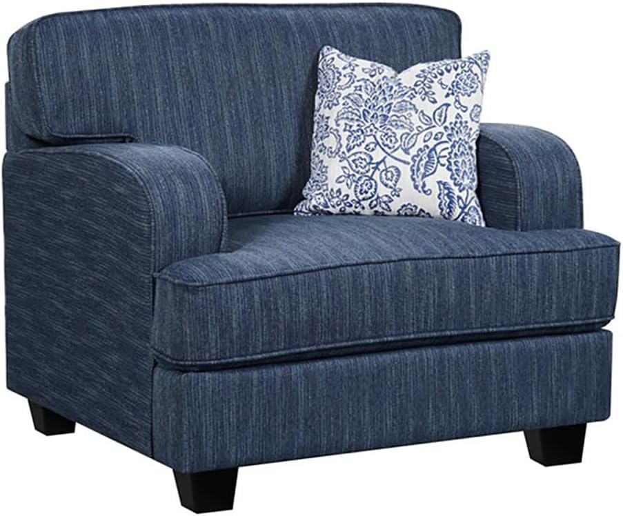 Modern Single Seater Sofa, Blue Fabric Armchair, 90 x 100 x 94 cm, Wooden Frame