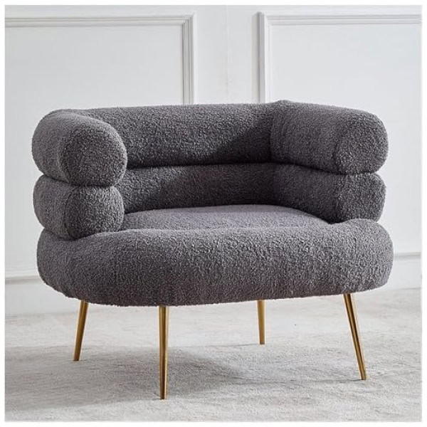 Comfynest Boucle Accent Chair, Modern U-Shape Armchair, White, Luxurious Upholstered Fabric, Living Room Bedroom Office Seating, Contemporary Style, 75x56x48 cm