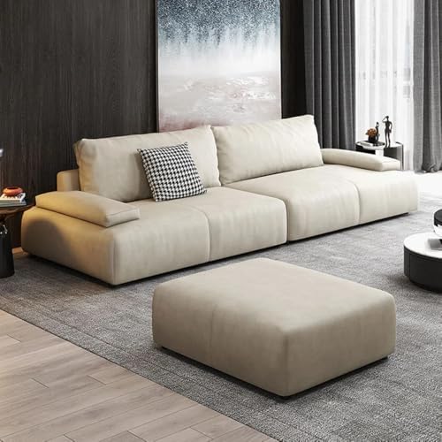 Comfynest 3-Seater Faux Leather Sofa Set with Ottoman – Modern Minimalist White Couch & Footstool, Compact Living Room Furniture, Easy to Clean Upholstery