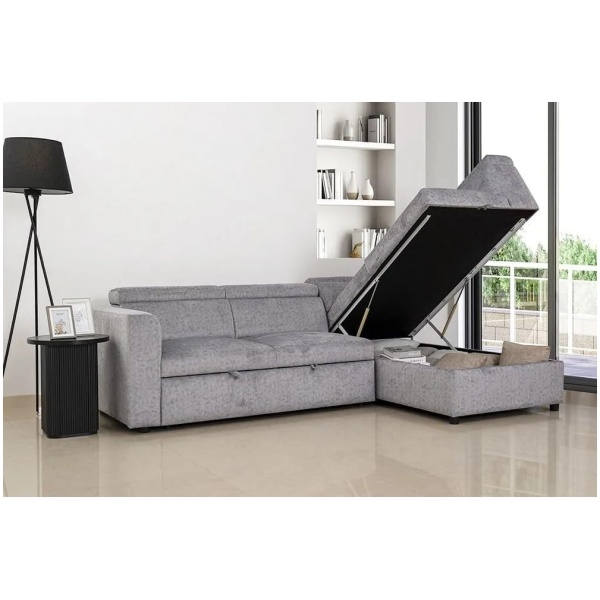 Comfynest 4-Seater Convertible Corner Sofa Bed with Hidden Storage, Fabric Upholstery, MDF & Solid Wood Frame, Modern L-Shaped Pull-Out Couch – Custom Made