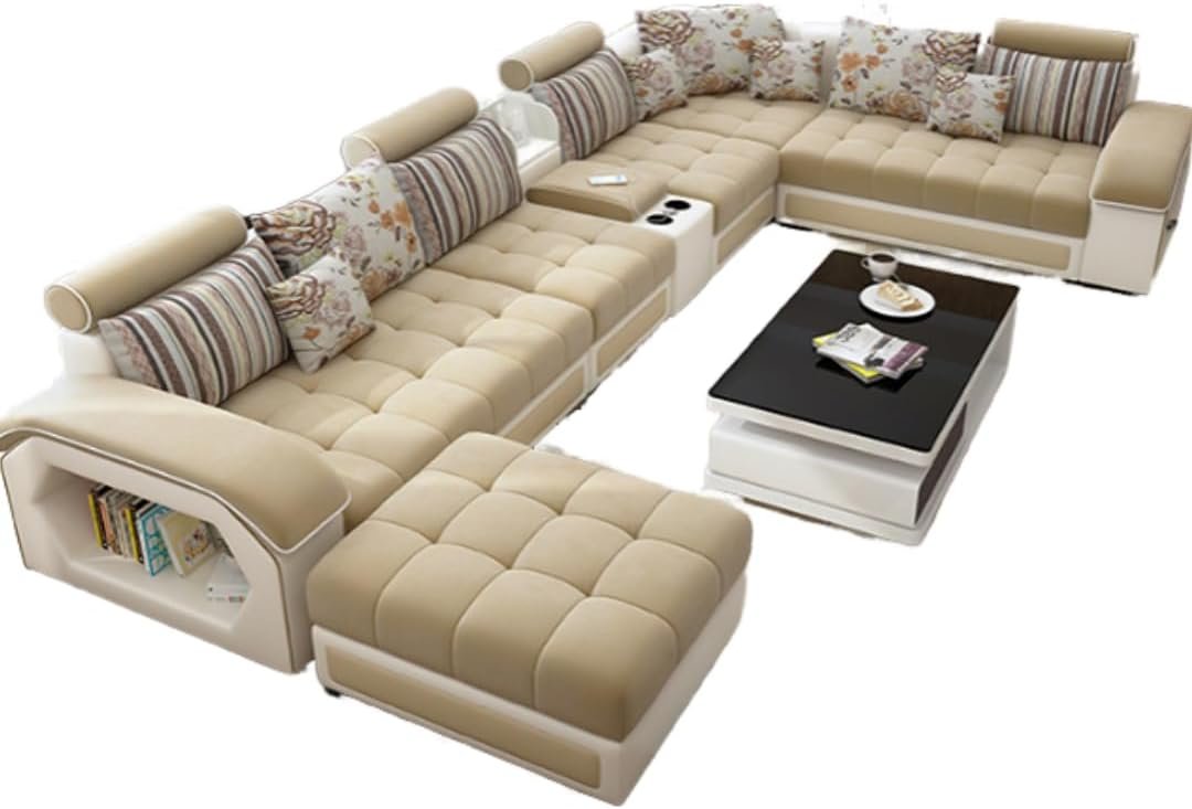 Comfynest Modern Luxury 7 Seater U Shaped Sectional Sofa - Modular Fabric Sofa Bed Set with Tufted Back, Solid Wood Legs, Adjustable Multifunctional Corner Couch for Living Room