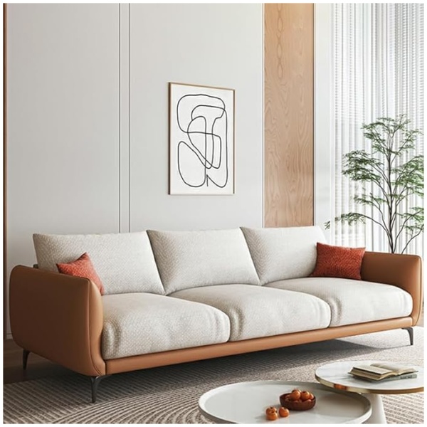 Comfynest Modern 3-Seater Fabric Sofa Set – Minimalist Straight Arm Design | Cushion Back with Sponge Filling – Living Room, Hotel & Office Furniture | Solid Color Modern Couch