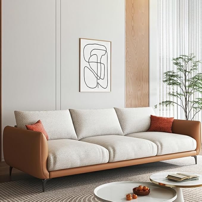 Comfynest Modern 3-Seater Fabric Sofa Set – Minimalist Straight Arm Design | Cushion Back with Sponge Filling – Living Room, Hotel & Office Furniture | Solid Color Modern Couch