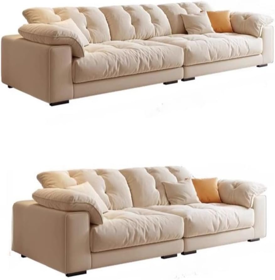 Comfynest Minimalist Sofa Couch – Cream Upholstered Tufted Back Sofa with Pillow Top Arms & Concealed Support | Available in 3, 4, and 5-Seater Options