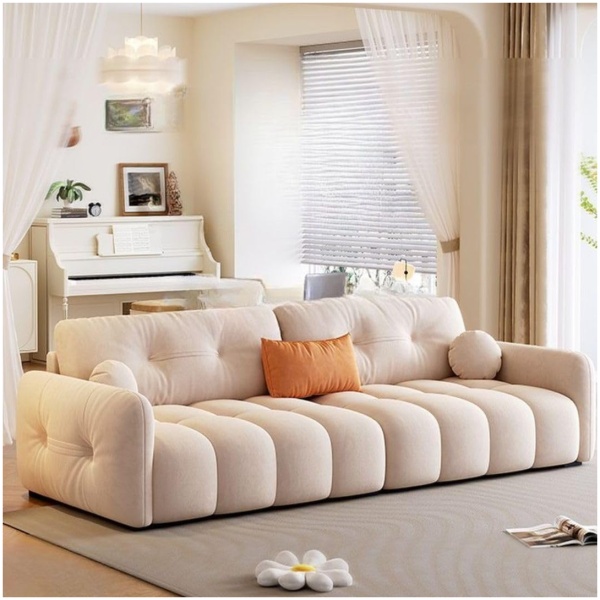 Comfynest Contemporary Velvet Floor Sofa for Living Room – 4-Seater Anti Cat Scratch Upholstery, Tufted Back, Solid Wood Frame, Scandinavian Style