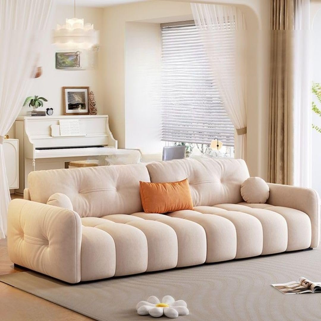 Comfynest Contemporary Velvet Floor Sofa for Living Room – 4-Seater Anti Cat Scratch Upholstery, Tufted Back, Solid Wood Frame, Scandinavian Style