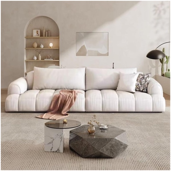 Comfynest Classic Cream Sofa with Concealed Support – 4-Seater Modern Living Room Couch with Anti Cat Scratch Fabric & Pillow Back Design (Off-White)